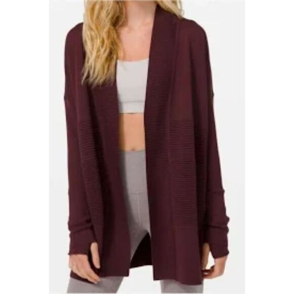 Lululemon "Sit In Lotus" Burgunday Purple 100% Merino Wool Cardigan size 6 - Picture 1 of 10